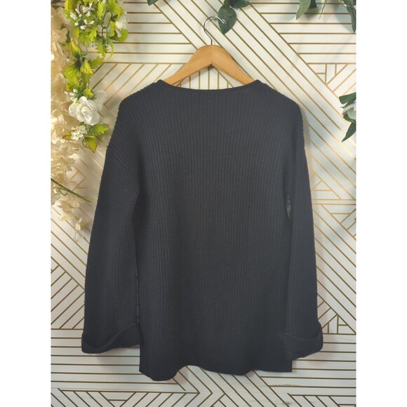 Neiman Marcus Women Black Cashmere Long Slv Slipover Sweater Side Laceup  READ - Picture 8 of 8